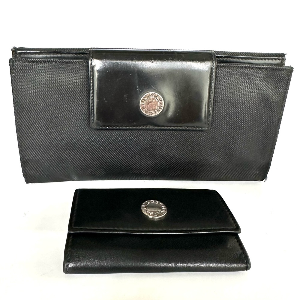 BVLGARI Black Leather Long Wallet and key wallet set